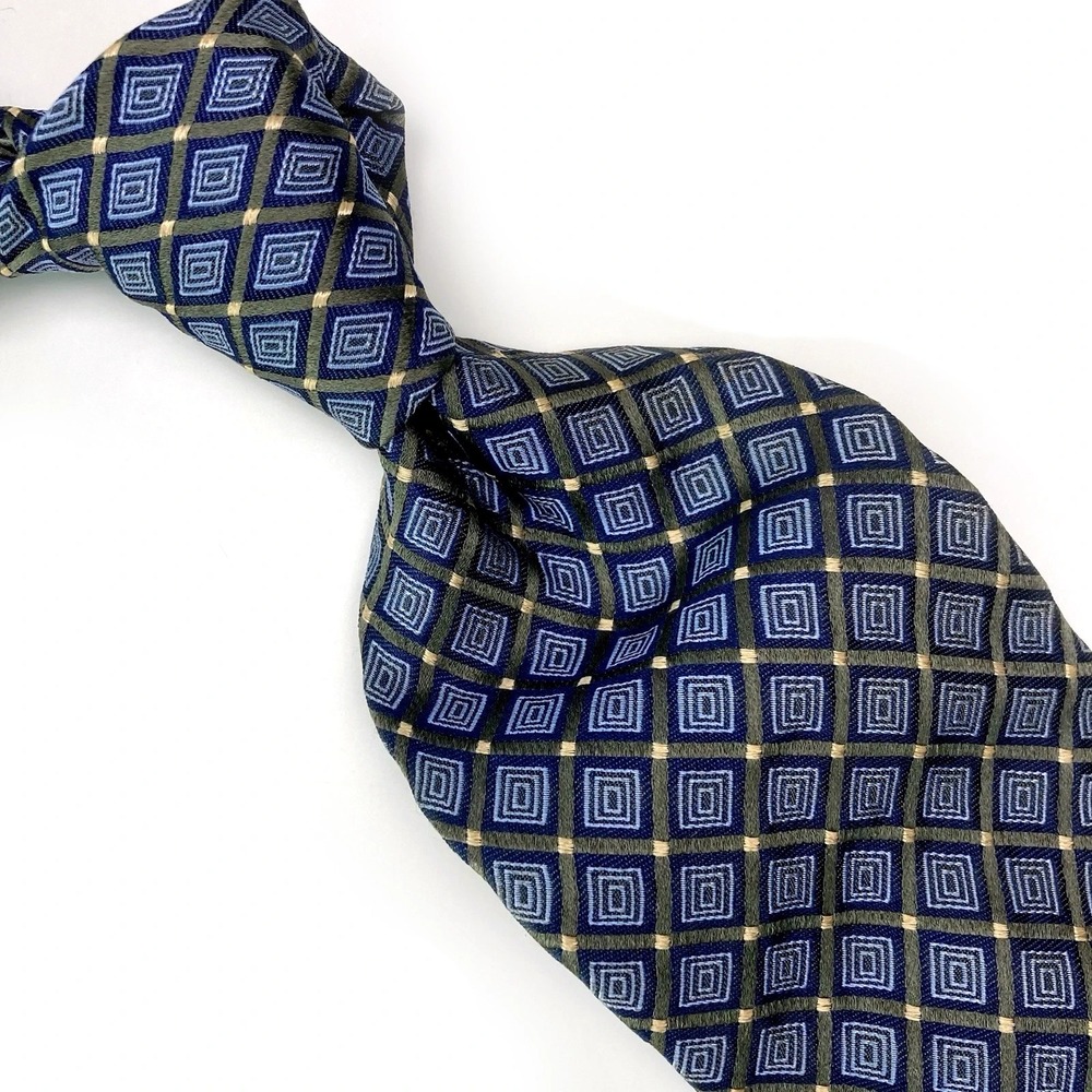 Hart Schaffner Marx Tie Blue Gold Ornament Silk Made USA